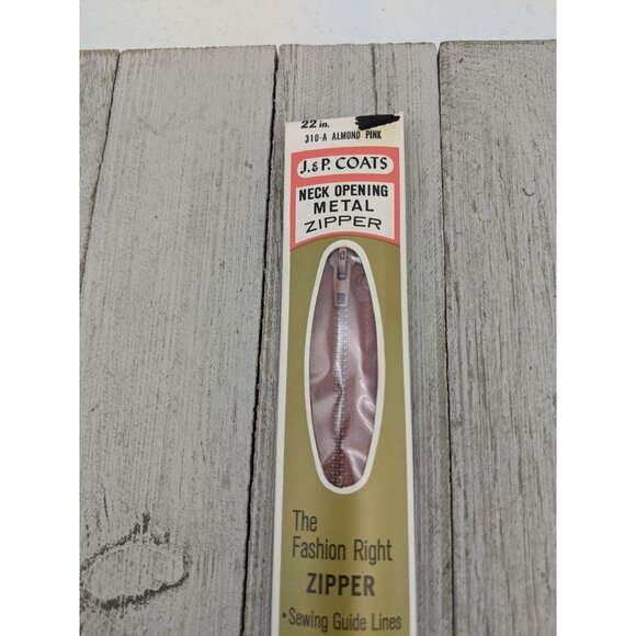 Vintage J&P Coats Neck Opening Metal Zipper 22" Almond Pink 310-A - Picture 2 of 4